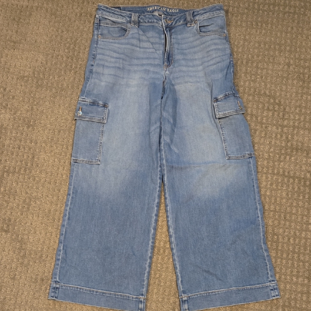 American Eagle Outfitters Women's Light Blue Wide Leg Jeans